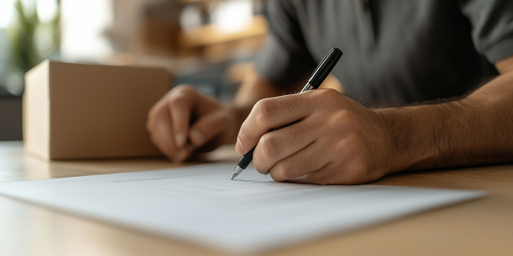 Person writing on forms and checking in